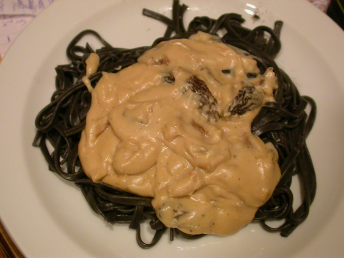 black pasta with sauce